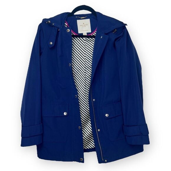 Kate Spade New York Jacket EUC Front Button Hooded Coat in Blue Size XS fits S M - Picture 5 of 8